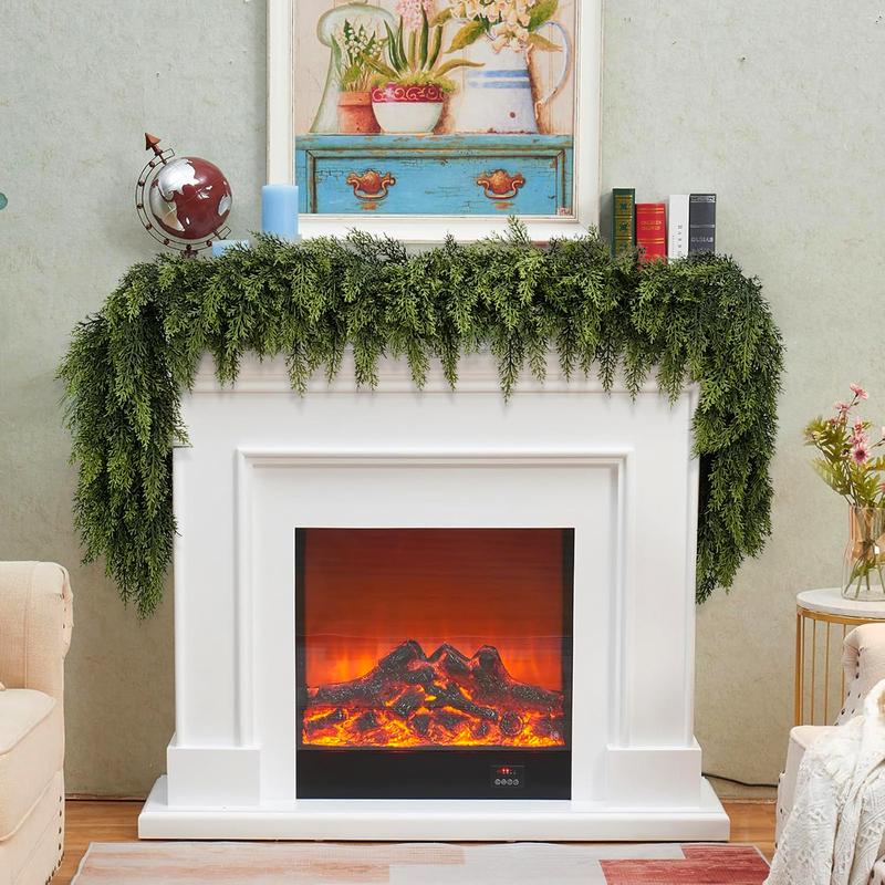 Artificial Cedar Garlands, Real Touch Winter Cedar Garland, Green Artificial Greenery Pine Garland for Table, Mantle, Wall, Indoor, Outdoor Christmas Decoration