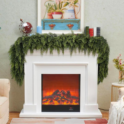 Artificial Cedar Garlands, Real Touch Winter Cedar Garland, Green Artificial Greenery Pine Garland for Table, Mantle, Wall, Indoor, Outdoor Christmas Decoration