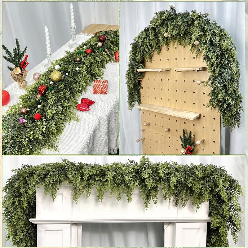 Artificial Cedar Garlands, Real Touch Winter Cedar Garland, Green Artificial Greenery Pine Garland for Table, Mantle, Wall, Indoor, Outdoor Christmas Decoration