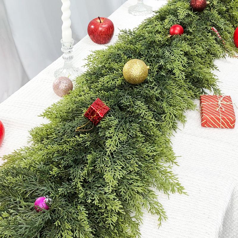 Artificial Cedar Garlands, Real Touch Winter Cedar Garland, Green Artificial Greenery Pine Garland for Table, Mantle, Wall, Indoor, Outdoor Christmas Decoration