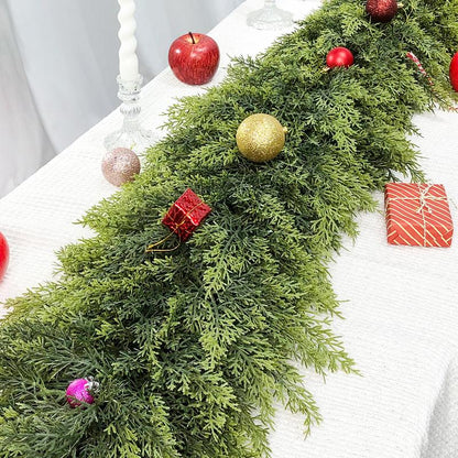 Artificial Cedar Garlands, Real Touch Winter Cedar Garland, Green Artificial Greenery Pine Garland for Table, Mantle, Wall, Indoor, Outdoor Christmas Decoration