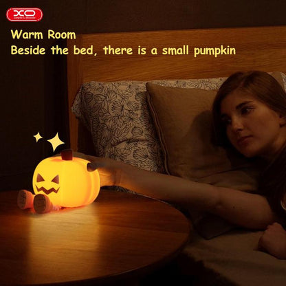 Halloween Pumpkin Night Light, Halloween Decorations Outdoor,Mini LED Pumpkin Lamp with 3 Level Dimmable, Nursery Nightlight for Kids, Silicone Rechargeable Bedside Touch Lamp, for Kids