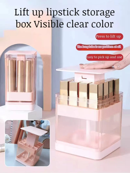 Transparent Large Capacity MultiCompartment Visual Lift Transparent Lipstick Organizer Dustproof Lipstick Desktop Storage Box